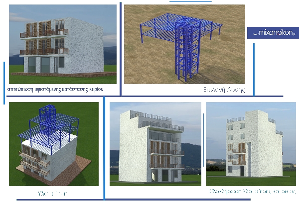 Μελέτη μεταλλικού φορέα για την προσθήκη δύο ορόφων σε υφιστάμενη τριόροφη οικοδομή